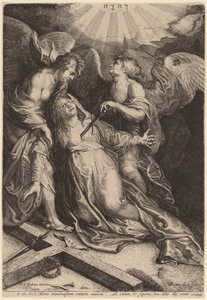 Mater Dolorosa Kneeling, Két Angyal által támogatott alkotó: Willem van der Leeuw after Sir Peter Paul Rubens