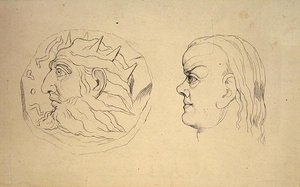 Nabukodonozor érme előlapja és egy Rák feje, J. Varley „Treatise on Zodiacal Physiognomy” című művéből, John Linell metszetével alkotó: William (after) Blake