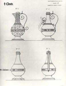 Cruets, illusztráció az "Instrumenta Ecclesiastica" első sorozatának 56. táblájáról, Thomas Turnbull metszete, megjelent 1846-ban (litográfia) (fekete-fehér fotó). alkotó: William (after) Butterfield