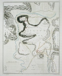 Trója városának terve, "Trója és környéke topográfiája", Thomas Medland (1755-1823) metszete, 1804-ben megjelent (színes metszet) alkotó: William (after) Gell