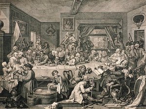 An Election Entertainment, The Works of William Hogarth, 1833-ban megjelent (metszet) alkotó: William (after) Hogarth