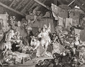 Sétáló játékosok próbálnak egy pajtában, G Presbury metszete, a The Works of Hogarth 1833-ban megjelent Londonból (f/w metszet)