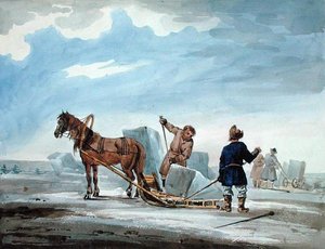 Jégszállítás lovasszánon, „Utazás Moszkvából Konstantinápolyba az évek során alkotó: William (after) MacMichael