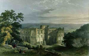 Rievaulx apátság a Rye Valley-ben, a Yorkshire kolostori romjaiból, George Hawkins metszete alkotó: William (after) Richardson