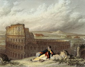 Lord Byron a Colosseumról elmélkedik (színes metszet)