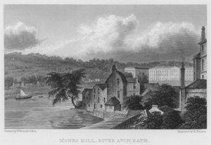 Monks Mill, River Avon, Bath (metszet) alkotó: William (after) Westall