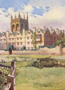 A Merton College, amelyben Henrietta Mária királynő a polgárháború alatt lakott, a régi városfal bástyáját mutatja (színes litográfia).