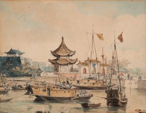 Kínai jelenet (Templom és Shinsan) alkotó: William Alexander