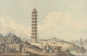 Lin Tsin városa, Shantung, kilátással a Grand Canalra alkotó: William Alexander