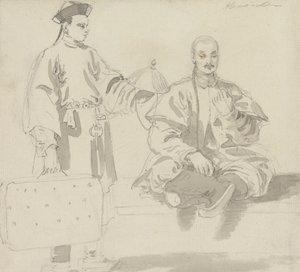 Két kínai figura: egy kalapárus és egy férfi, aki keresztben ül, pipázik alkotó: William Alexander