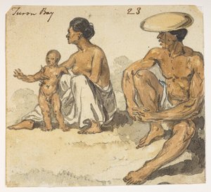 f.4 23 „Turon Bay” férfi, nő és gyermeke.  egy albumból, amely 372 tájat, tengerpartot, jelmezeket és mindennapi életet ábrázoló rajzot tartalmaz Lord Macartney kínai császári nagykövetsége idején, 1792 és 1794 között (ceruza és akvarell papíron) alkotó: William Alexander