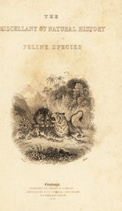 Címlapon egy tigrisre támadó oroszlán matricája. ,1834 (metszet) alkotó: William Alexander Forbes