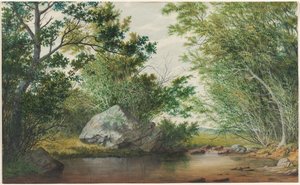 Táj erdős patakkal és sziklával, c. 1880-as évek. alkotó: William Allen Wall