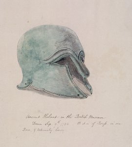 Ősi sárgaréz sisak a British Museumból, Holborn, London, 1784