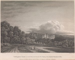 Chillingham Castle in Northumberland, Tankerville grófjának székhelye (W. Angus kiadó): 62. tábla; 62. oldal (Első kötet)