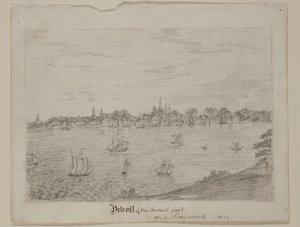 Detroit, 1837 körül (grafitceruza fehér szőtt papíron) alkotó: William Asa Raymond