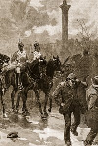 Véres vasárnap: Az életőrök a Trafalgar Square-en, 1887, illusztráció a „Cassell illusztrált Anglia történetéből” (szépia fotó) alkotó: William Barnes Wollen