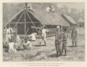 A Lushai Expedíció, Goorkhák kunyhót építenek a tartalék készletük tárolására alkotó: William Barnes Wollen