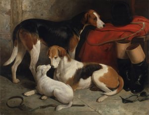 Lord Henry Bentinck rókakutyáinak párja terrierrel, 1845 körül (olaj, vászon)
