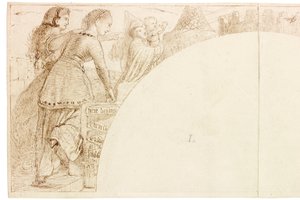 Vázlat a Wallington Hall falfestményéhez (tinta és ceruza papíron (kártyára ragasztva)) alkotó: William Bell Scott