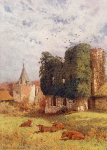 Otford kastély és templom (színes litográfia) alkotó: William Biscombe Gardner