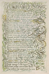 „A Bölcsődal”, 25. lemez a „Songs of Inocence”-ből, 1789 (kézzel színezett dombormű, akvarellel) alkotó: William Blake