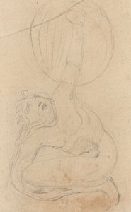 Guggoló, pajzsot tartó alak [fordítva] alkotó: William Blake