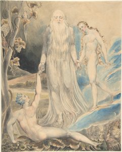 Az isteni jelenlét angyala Évát Ádámhoz vezeti (Éva teremtése: „És asszonynak neveztetik”) (recto); vázlat ugyanahhoz a témához (verso) alkotó: William Blake