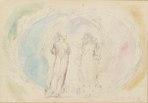 Beatrice és Dante az Ikrekben, a lánggömbök között, 1825-1827 alkotó: William Blake