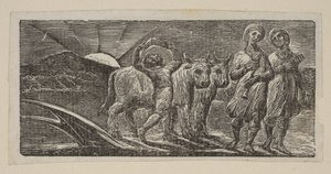 Fiú, aki örömmel tér vissza, ekével és ökrökkel, a Thorntons Pastorals of Vergiliusból, 1821. alkotó: William Blake