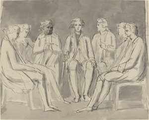 Körben ülő férfiak csoportja [recto] alkotó: William Blake