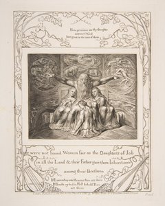 Jób és lányai, az Illusztrációk Jób könyvéből, 1825-26. alkotó: William Blake