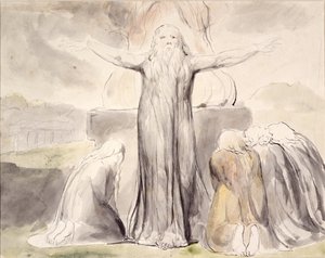 Jób áldozata: És szolgám, Jób imádkozik érted (toll és tinta akvarellel papíron) alkotó: William Blake