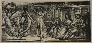 Menalcas nézi a nők táncát, Vergilius pásztoraiból alkotó: William Blake