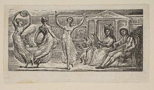 Menalcus Watching Women Dance, Thornton Vergilius pásztorai című művéből, 1821. alkotó: William Blake