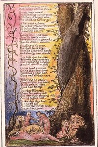 P.124-1950.pt37 A megtalált kislány (folytatás): 37. tábla az "Ártatlanság és tapasztalat dalai"-ból (R példány) 1802-08 körül (metszet, tus és akvarell). alkotó: William Blake
