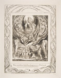 Sátán kivonul az Úr jelenlétéből, Jób könyvének illusztrációiból, 1825-26. alkotó: William Blake