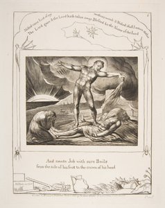 A Sátán megsérti Jóbot, a Jób könyvének illusztrációiból, 1825-26. alkotó: William Blake