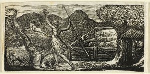 Pásztor elűzi a farkast, Vergilius pásztoraiból alkotó: William Blake