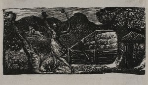 Pásztor elűzi a farkast, Vergilius pásztoraiból alkotó: William Blake