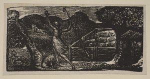 Pásztor kerget el egy farkast, a Thorntons Pastorals of Vergil-ből, 1821. alkotó: William Blake