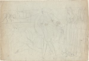 Vázlat egy kardforgatóról, aki legyőzött ellenfele fölött áll [recto] alkotó: William Blake