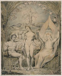 Rafael arkangyal Ádámmal és Évával (illusztráció: Milton elveszett paradicsoma) alkotó: William Blake