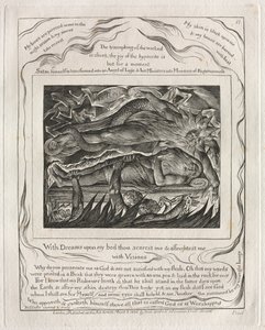 Jób könyve: Pl. 11, Álmokkal az ágyamon megijesztesz és megrémítesz / látomásokkal alkotó: William Blake