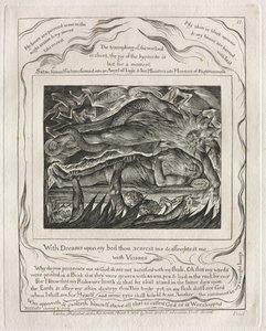Jób könyve: Pl. 11, Álmokkal az ágyamon megijesztesz és megrémítesz..., 1825. alkotó: William Blake