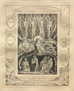 Jób könyve: Pl. 14, Amikor a hajnali csillagok együtt énekeltek, és Isten minden fia..., 1825. alkotó: William Blake