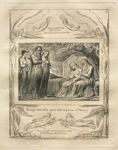 Jób könyve: Pl. 19, Mindenki adott neki egy darab pénzt, 1825. alkotó: William Blake