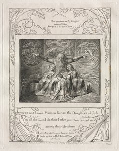 Jób könyve: Pl. 20, Nem találtak olyan szép nőket, mint Jób leányai / az egész Földön alkotó: William Blake