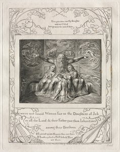 Jób könyve: Pl. 20, Nem találtak olyan szép nőket, mint Jób lányai, 1825. alkotó: William Blake