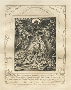 Jób könyve: Pl. 3, Fiaid és lányaid ettek és bort ittak..., 1825. alkotó: William Blake